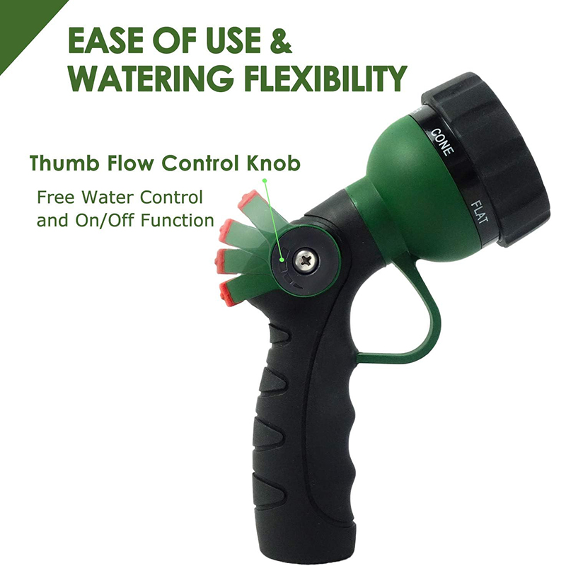 High-Pressure Garden Hose Nozzle with Thumb Flow Control