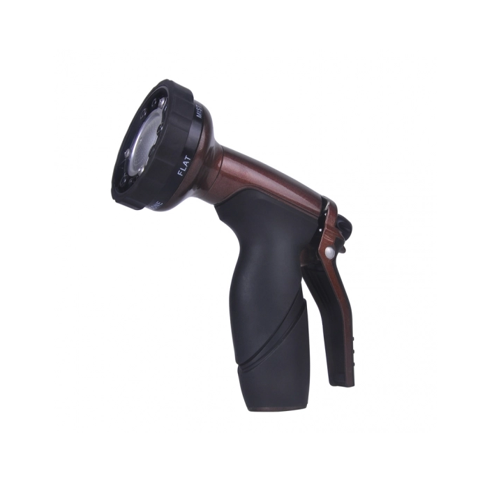 Heavy-Duty Metal 6-Pattern Hose Nozzle with Rear Trigger And TPR Grip