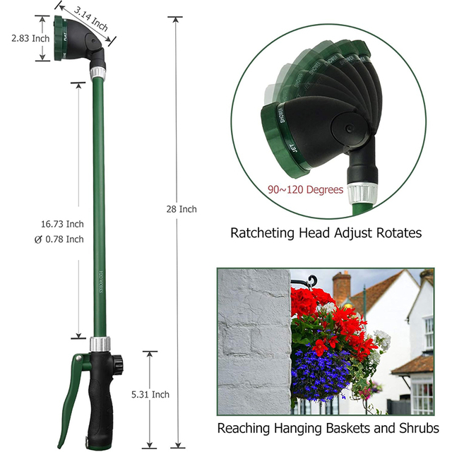 H2O WORKS Heavy Duty 28 Inch Watering Wand with Pivoting Head