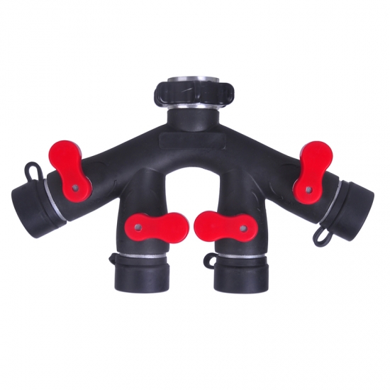 Large Metal 4-Way Hose Connector — Heavy-Duty Multi-Outlet Garden Hose Splitter