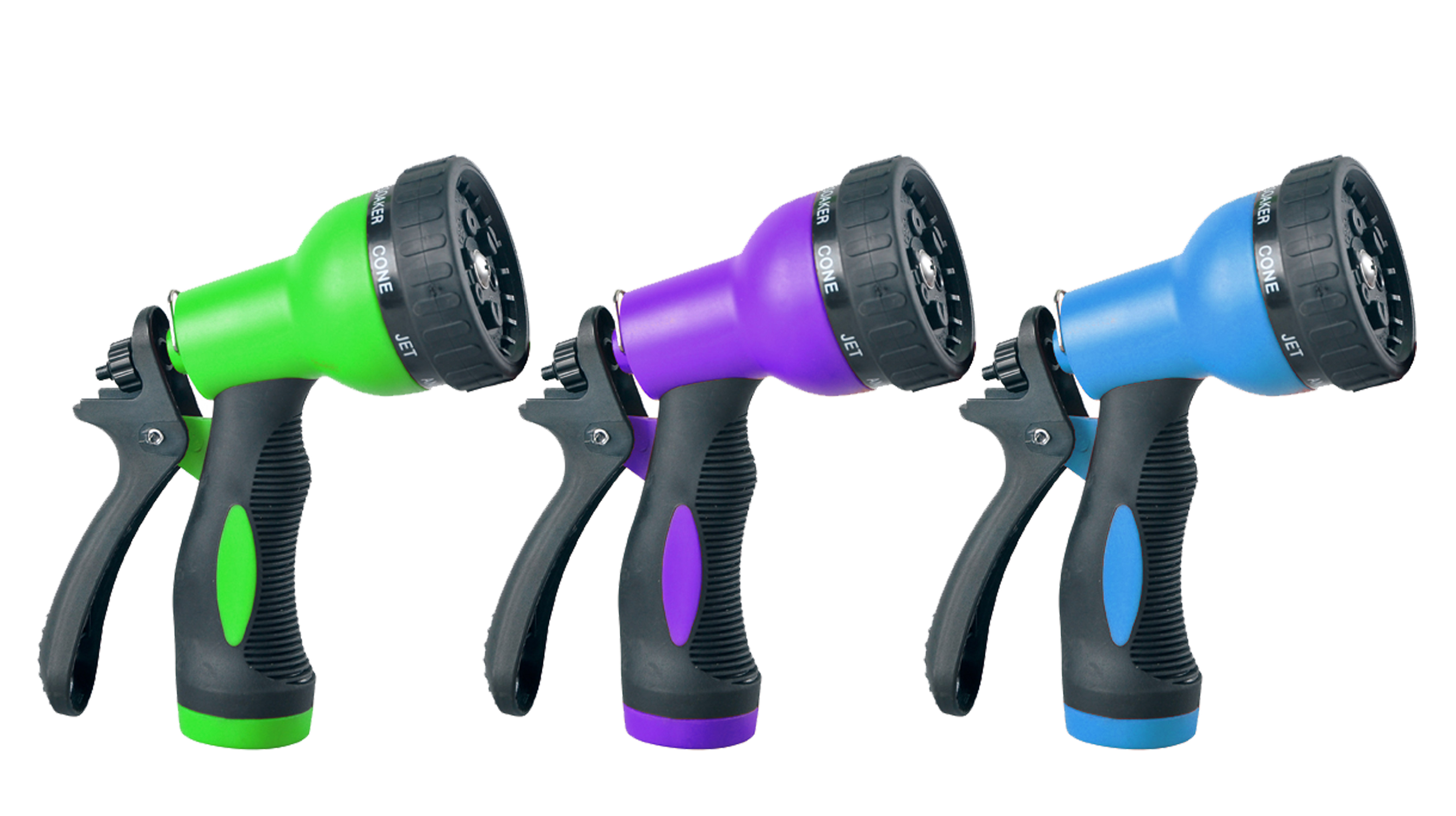 8-Pattern Plastic Garden Hose Nozzle with Rear Trigger And Rubberized Grip