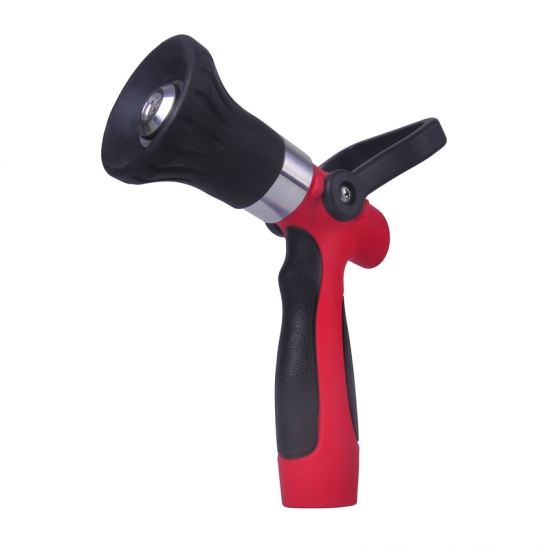 Zinc Heavy-Duty Fireman's Hose Nozzle with Large Flow-Control Lever and Adjustable Rubberized Head