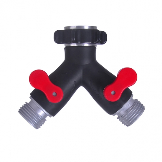 Large Metal 2-Way Hose Connector — Heavy-Duty Dual-Outlet Water Splitter